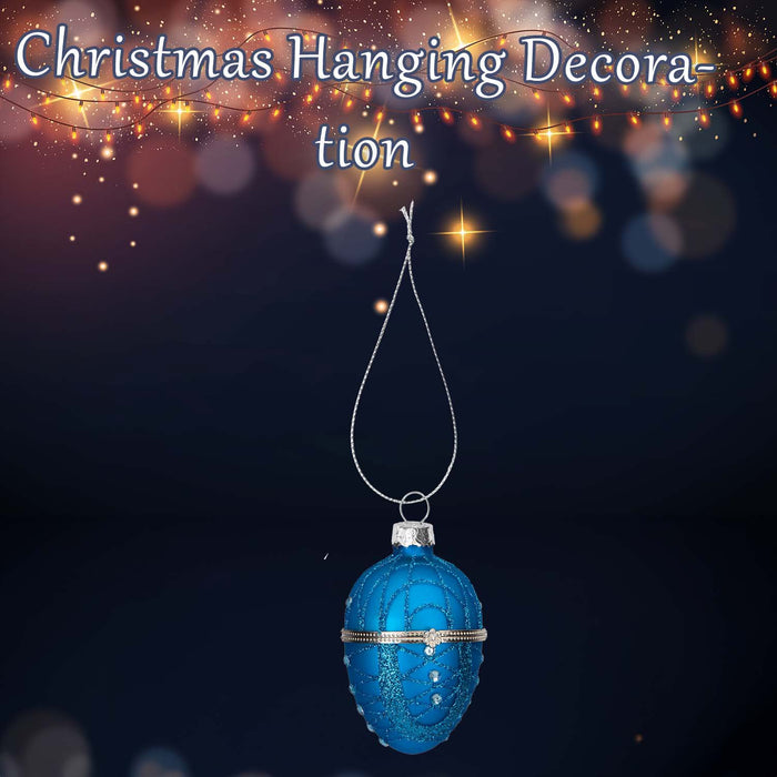 Christmas Hanging Glass Egg Decoration 11cm x 7cm Blue X 1