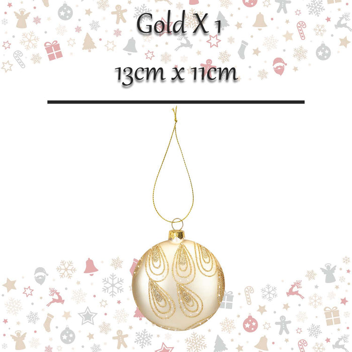 Christmas Hanging Glass Bauble Decoration 13cm x 11cm Gold X 1