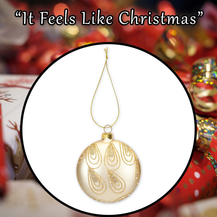 Christmas Hanging Glass Bauble Decoration 13cm x 11cm Gold X 1