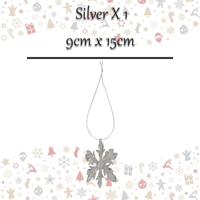 Christmas Hanging Snowflake Decoration 9cm x 15cm Silver X 1