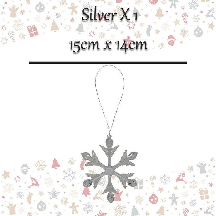 Christmas Hanging Snowflake Decoration 15cm x 14cm Silver X 1