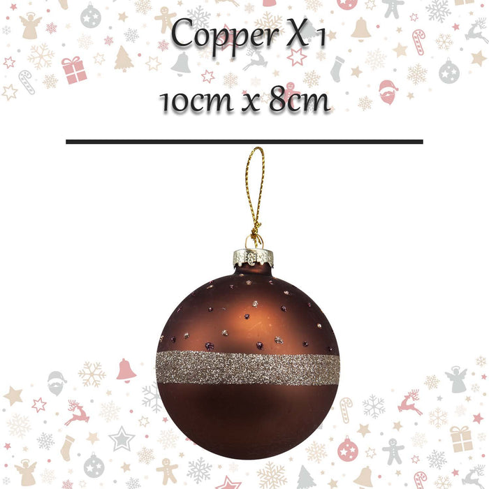 Christmas Hanging Glass Bauble Decoration 10cm x 8cm Copper X 1