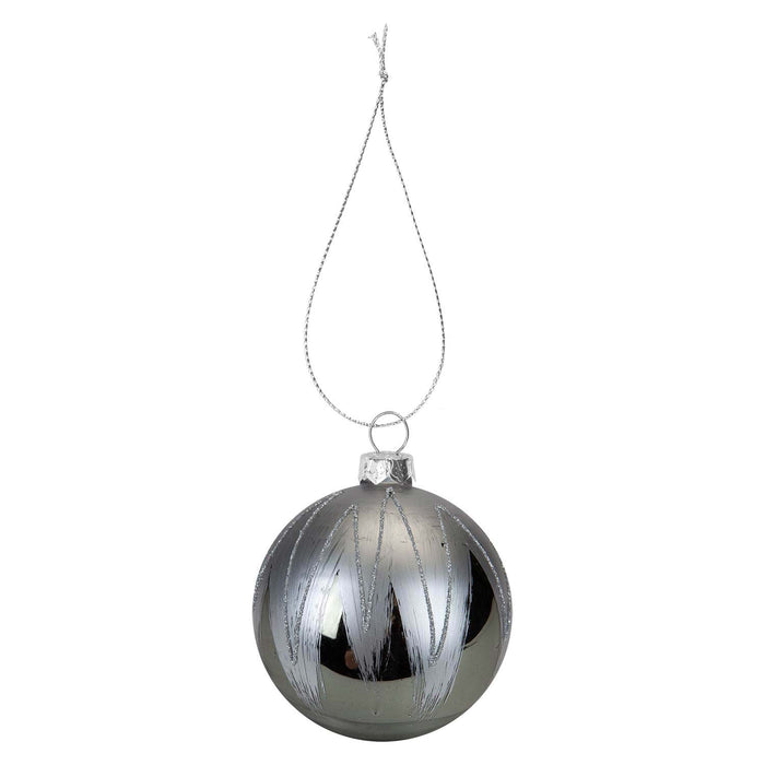 Christmas Hanging Glass Bauble Decoration 10cm x 8cm Silver X 1