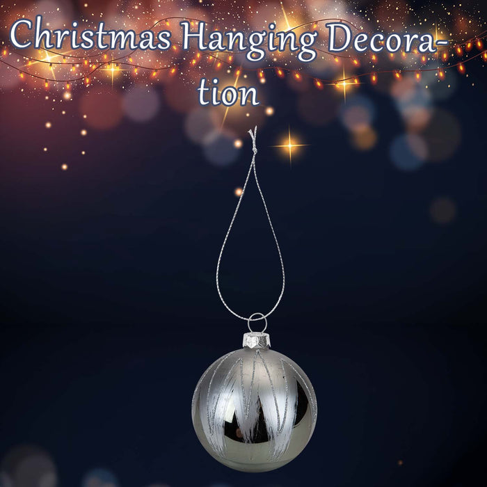 Christmas Hanging Glass Bauble Decoration 10cm x 8cm Silver X 1