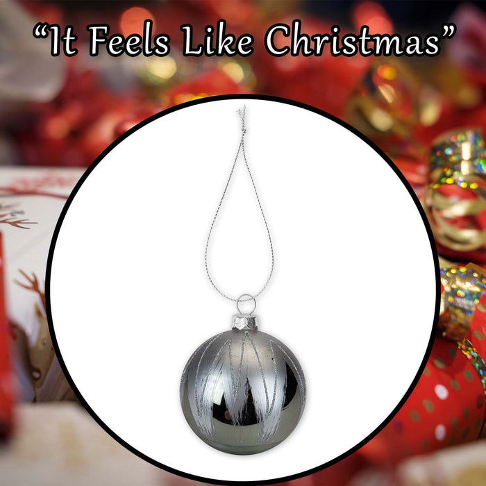 Christmas Hanging Glass Bauble Decoration 10cm x 8cm Silver X 1