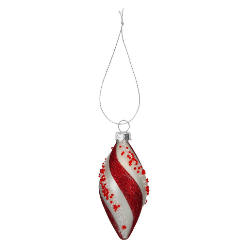 Christmas Hanging Glass Candy Cane Decoration 14cm x 7cm Red X 1