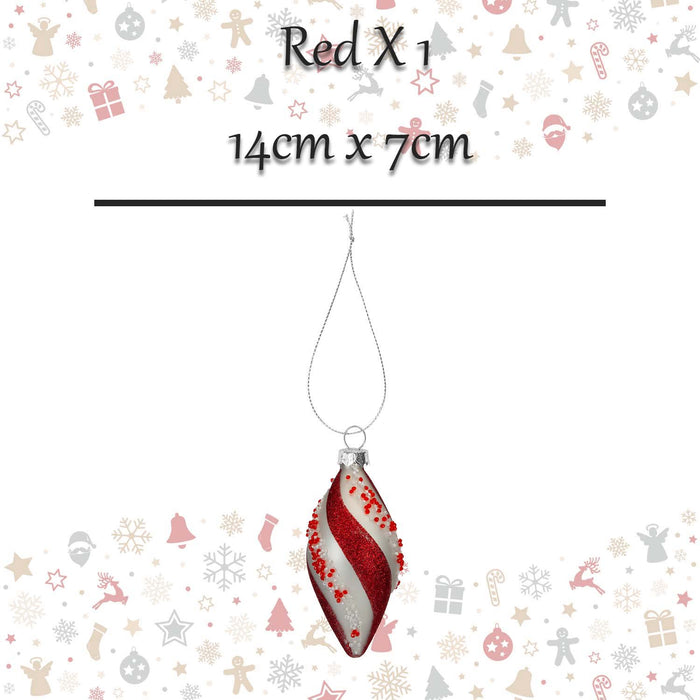 Christmas Hanging Glass Candy Cane Decoration 14cm x 7cm Red X 1