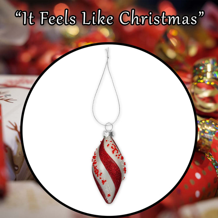 Christmas Hanging Glass Candy Cane Decoration 14cm x 7cm Red X 1