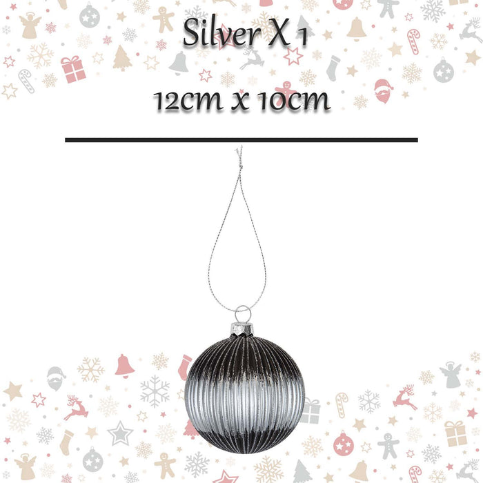 Christmas Hanging Glass Bauble Decoration 12cm x 10cm Silver X 1