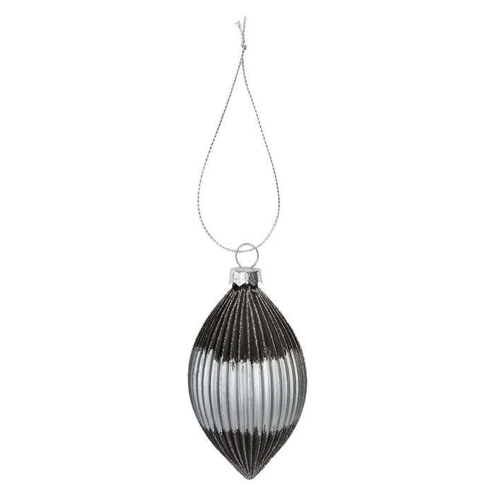 Christmas Hanging Glass Bauble Decoration 15cm x 9cm Silver X 1