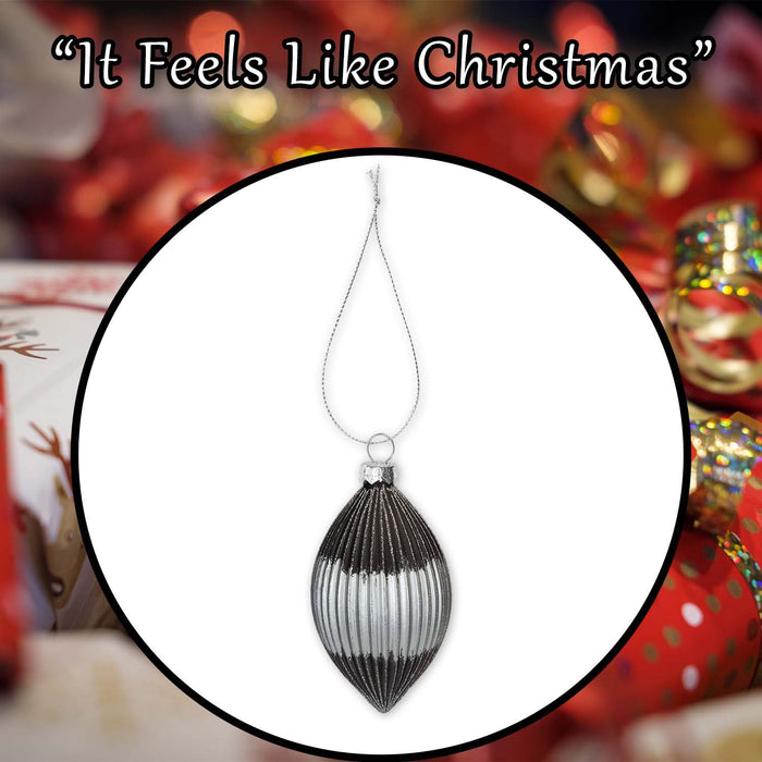 Christmas Hanging Glass Bauble Decoration 15cm x 9cm Silver X 1