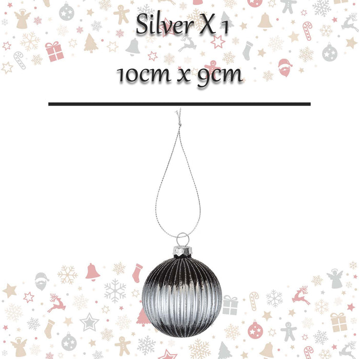 Christmas Hanging Glass Bauble Decoration 10cm x 9cm Silver X 1