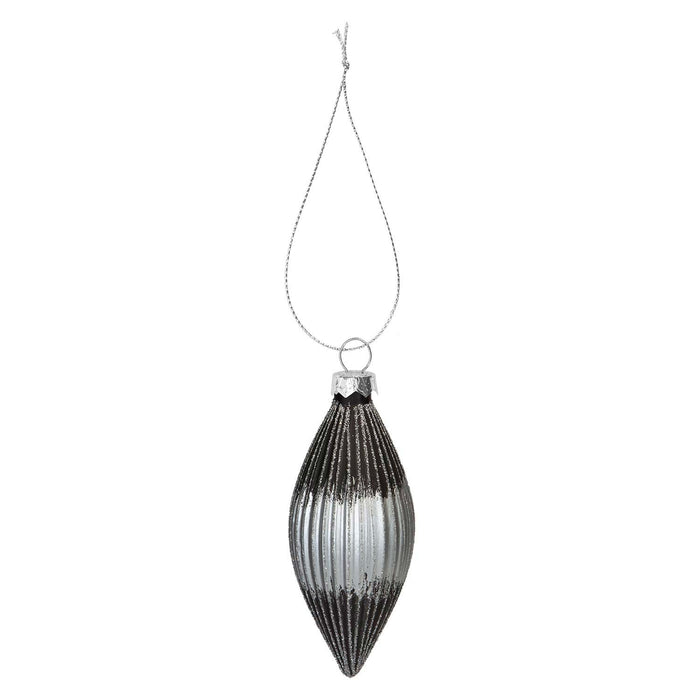 Christmas Hanging Glass Bauble Decoration 15cm x 7cm Silver X 1