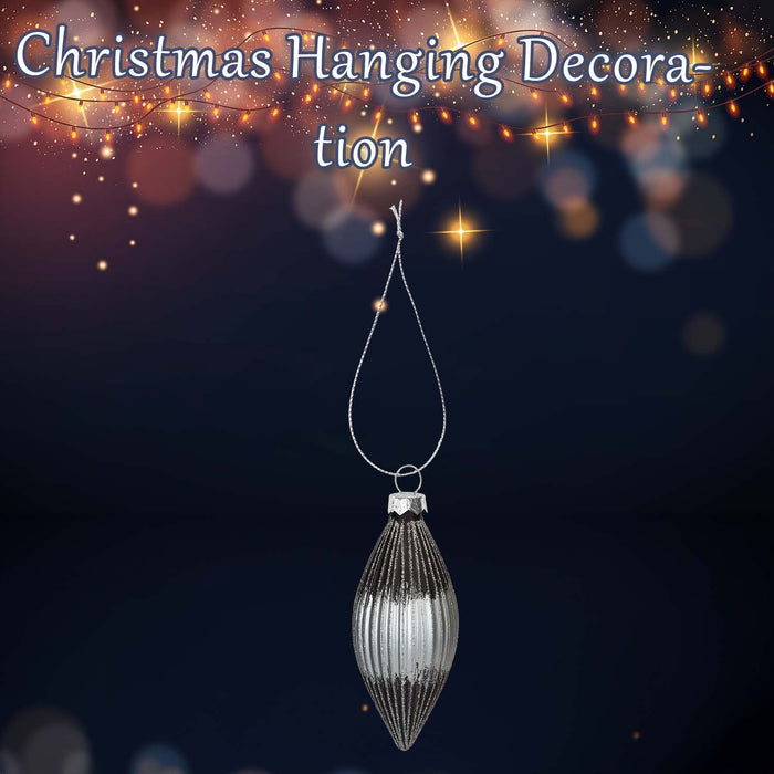 Christmas Hanging Glass Bauble Decoration 15cm x 7cm Silver X 1