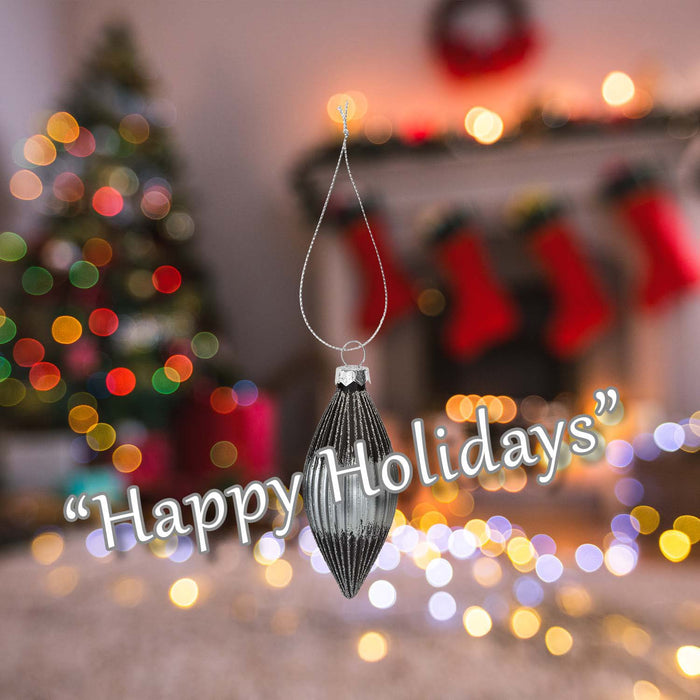 Christmas Hanging Glass Bauble Decoration 15cm x 7cm Silver X 1