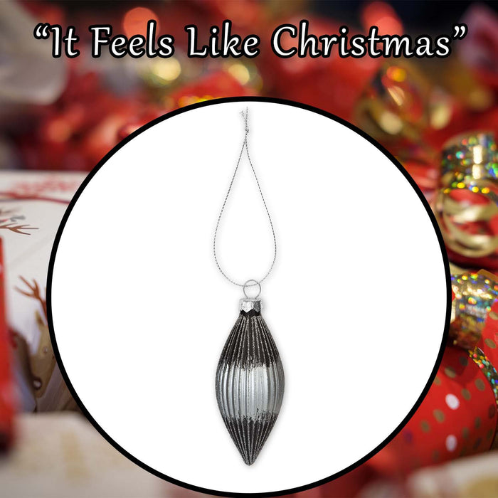 Christmas Hanging Glass Bauble Decoration 15cm x 7cm Silver X 1