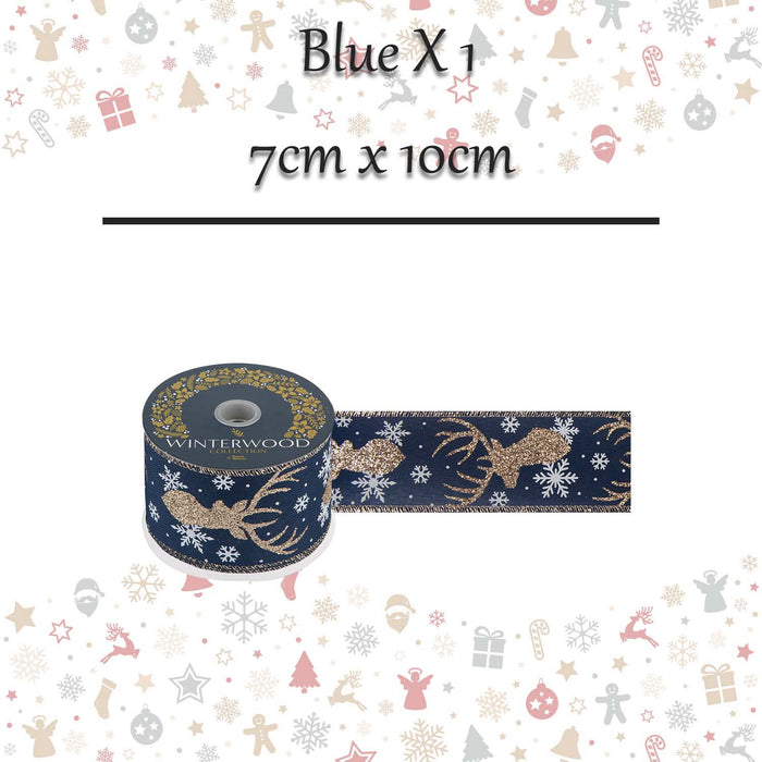 Christmas Ribbon Garland 7cm x 10cm Blue X 1