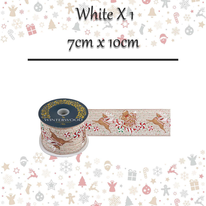 Christmas Ribbon Garland 7cm x 10cm White X 1