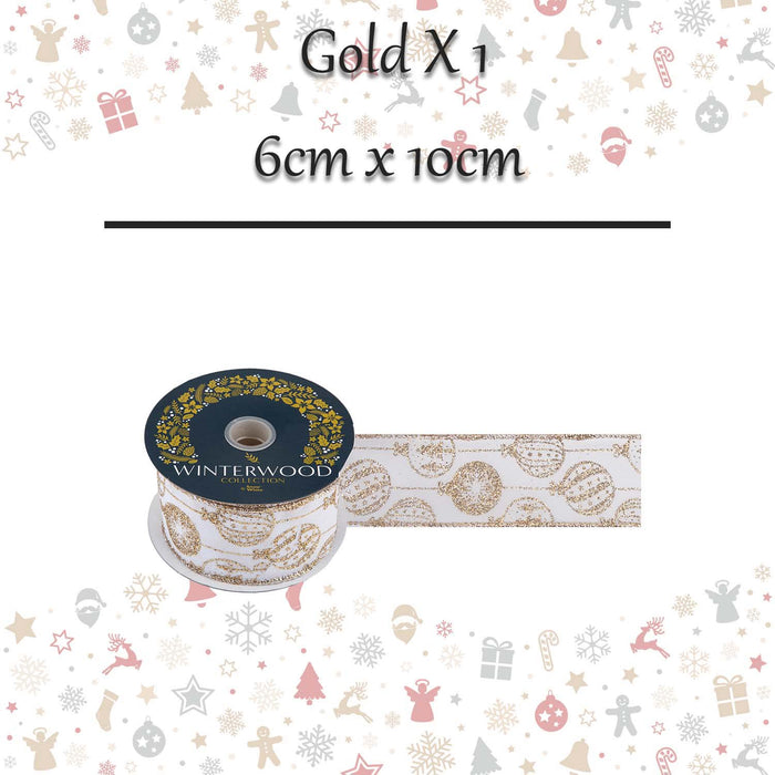 Christmas Ribbon Garland 6cm x 10cm Gold X 1