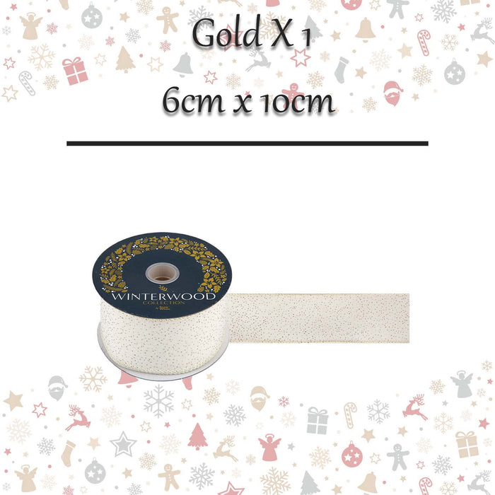 Christmas Ribbon Garland 6cm x 10cm Gold X 1