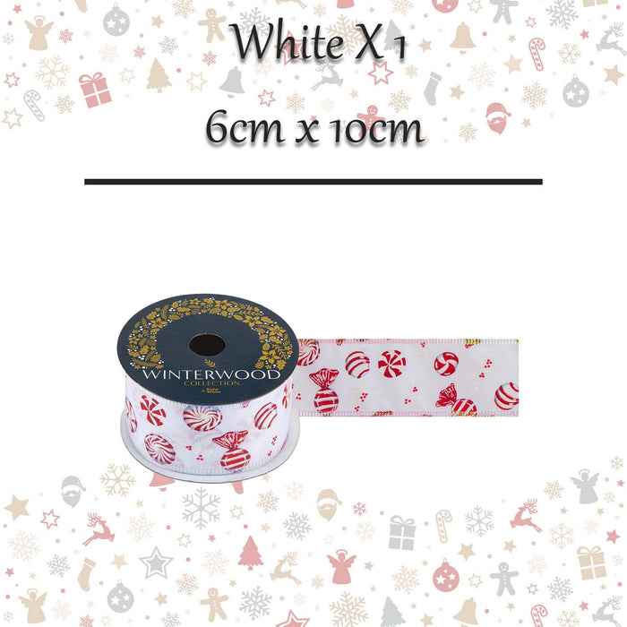 Christmas Ribbon Garland 6cm x 10cm White X 1