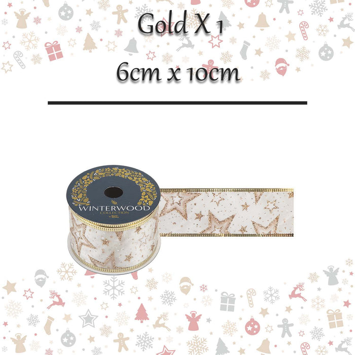 Christmas Ribbon Garland 6cm x 10cm Gold X 1