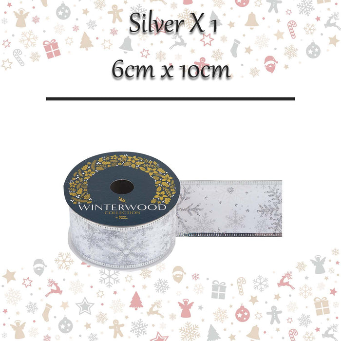 Christmas Ribbon Garland 6cm x 10cm Silver X 1