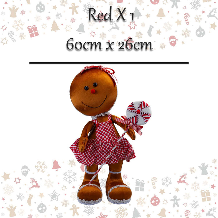 Christmas Gingerbread Woman Decoration 60cm x 26cm Red X 1