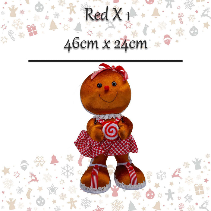 Christmas Gingerbread Woman Decoration 46cm x 24cm Red X 1