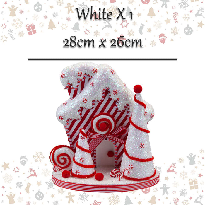 Christmas Candy Cane House Decoration 28cm x 26cm White X 1