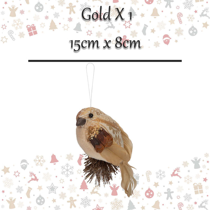 Christmas Bird Decoration 15cm x 8cm Gold X 1