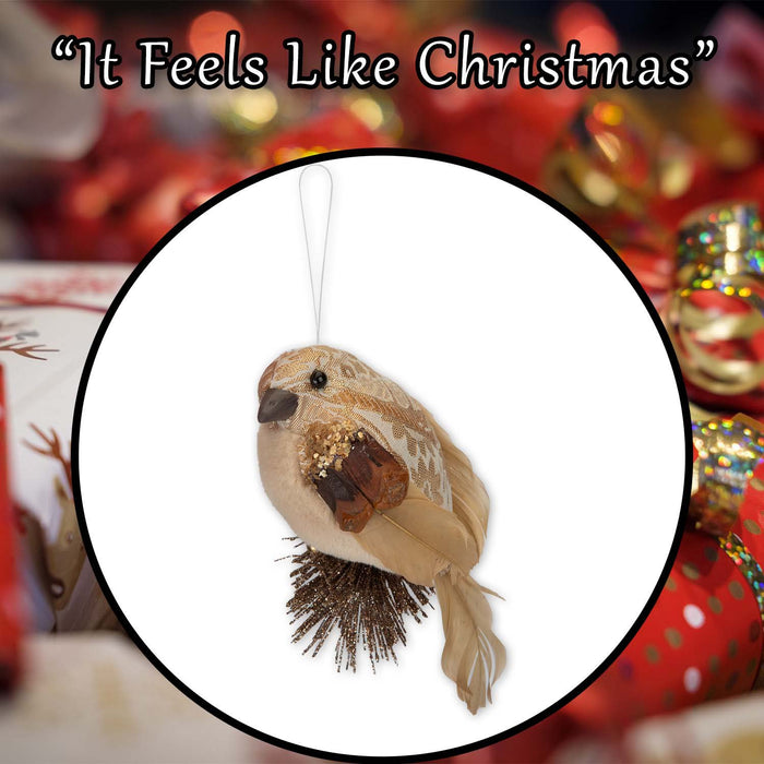 Christmas Bird Decoration 15cm x 8cm Gold X 1
