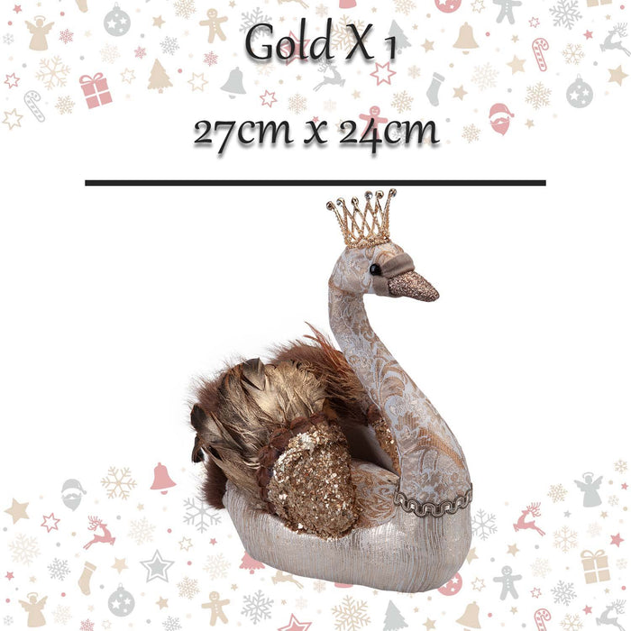 Christmas Swan Decoration 27cm x 24cm Gold X 1