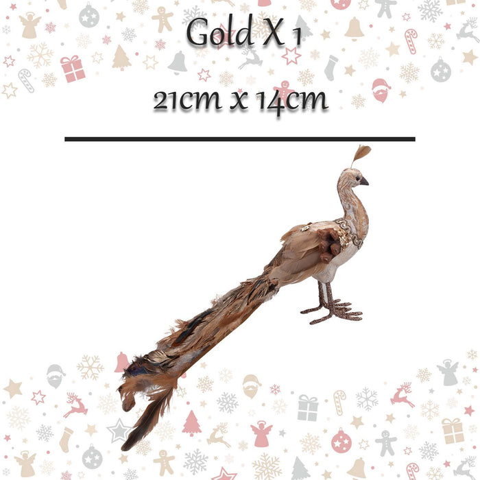 Christmas Peacock Decoration 21cm x 14cm Gold X 1