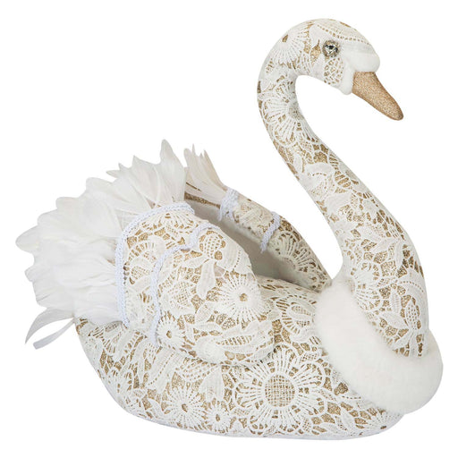 Christmas Glitter Swan Decoration 35cm x 18cm White X 1