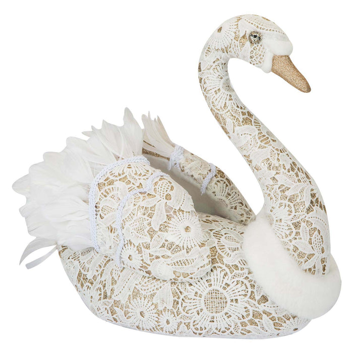 Christmas Glitter Swan Decoration 35cm x 18cm White X 1