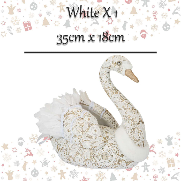 Christmas Glitter Swan Decoration 35cm x 18cm White X 1