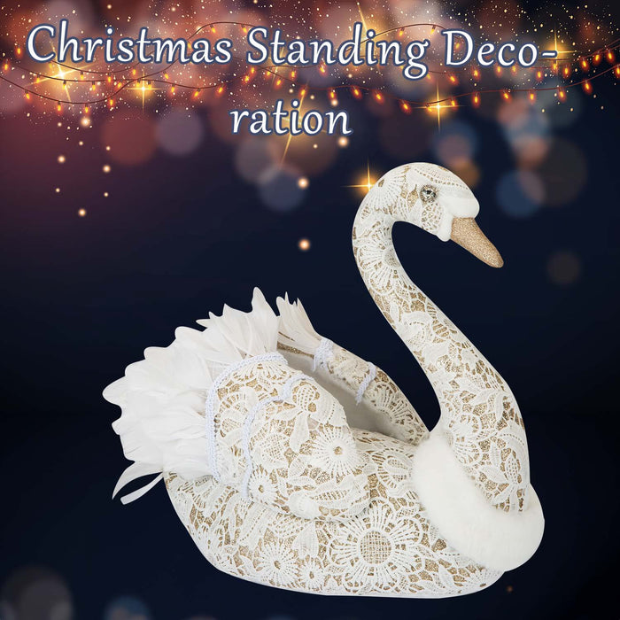 Christmas Glitter Swan Decoration 35cm x 18cm White X 1