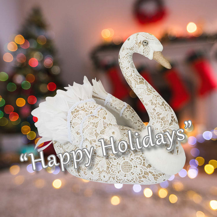 Christmas Glitter Swan Decoration 35cm x 18cm White X 1