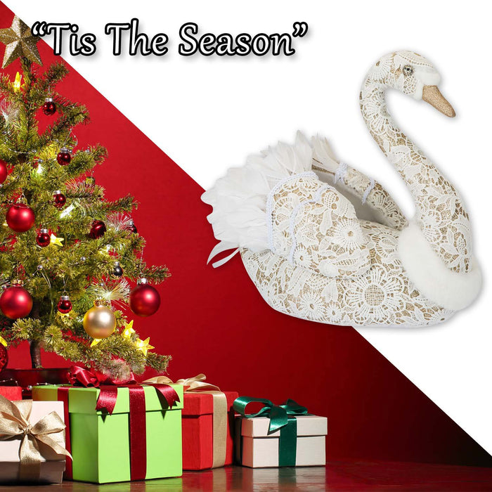 Christmas Glitter Swan Decoration 35cm x 18cm White X 1
