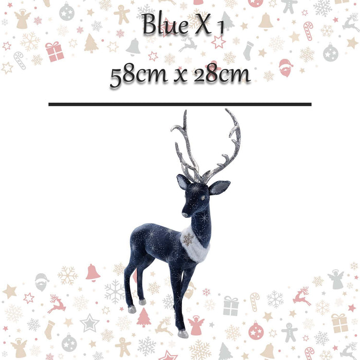 Christmas Deer Decoration 58cm x 28cm Blue X 1