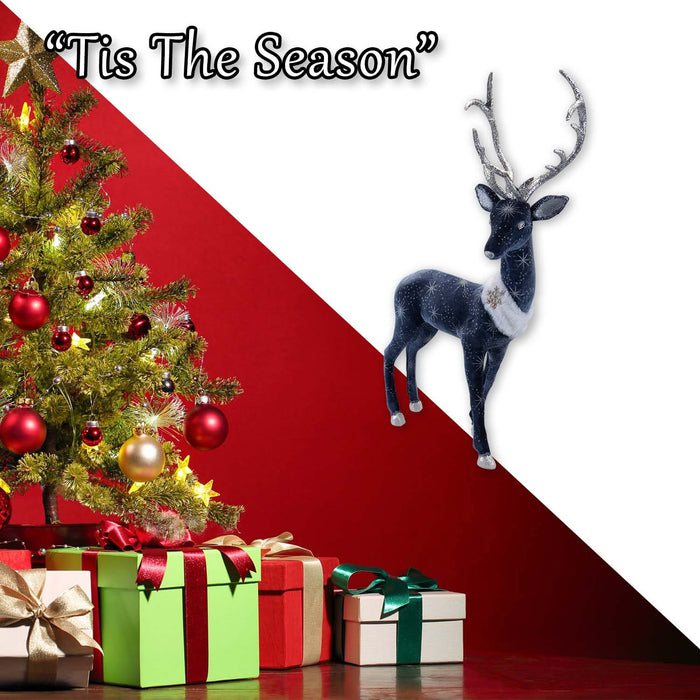 Christmas Deer Decoration 58cm x 28cm Blue X 1