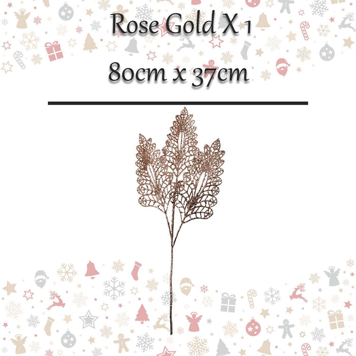 Christmas Stem Leaves Berries Decoration 80cm x 37cm Rose Gold X 1