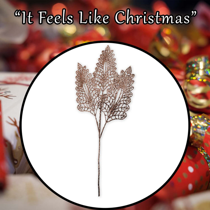 Christmas Stem Leaves Berries Decoration 80cm x 37cm Rose Gold X 1