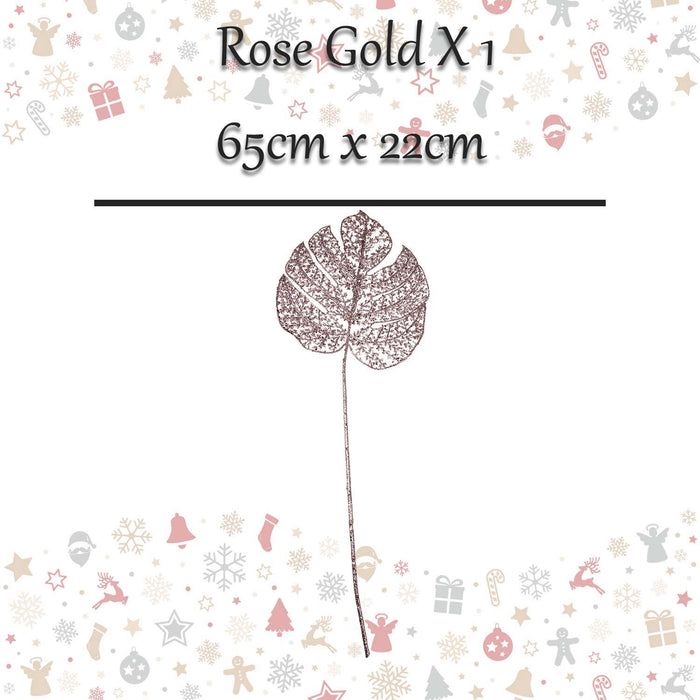 Christmas Glitter Stem Decoration 65cm x 22cm Rose Gold X 1