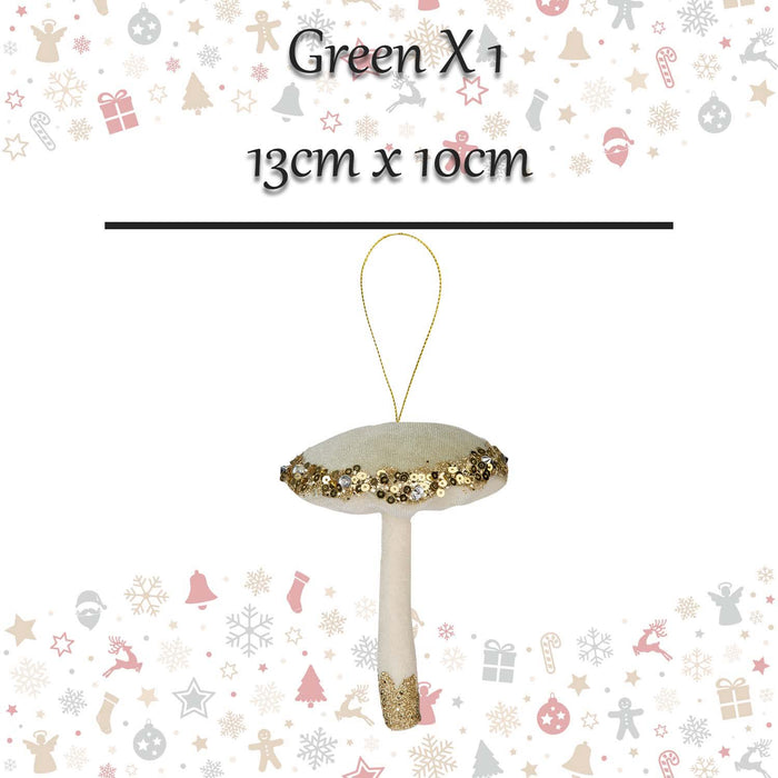 Christmas Velvet Hanging Mushroom Decoration 13cm x 10cm Green X 1