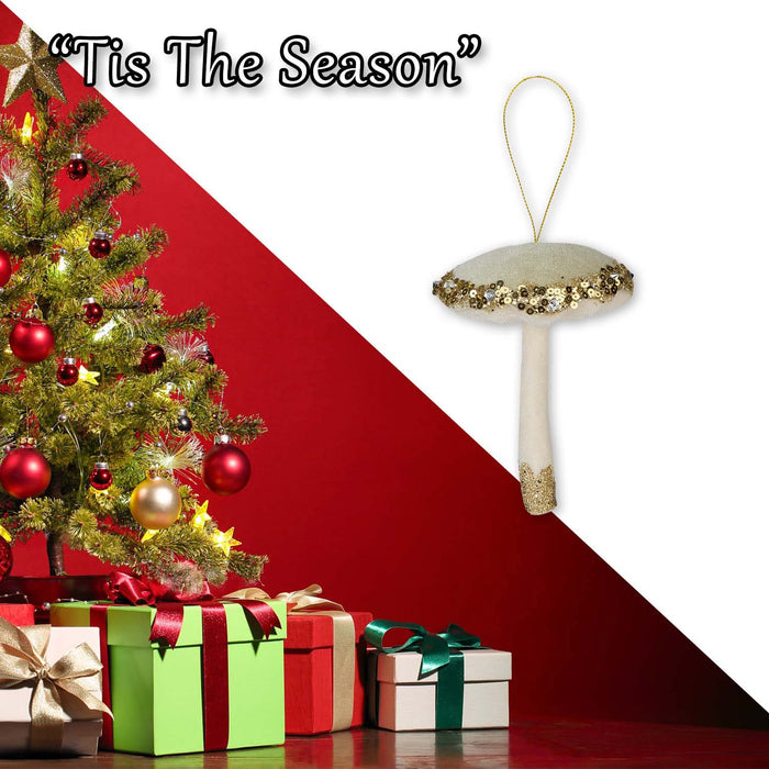 Christmas Velvet Hanging Mushroom Decoration 13cm x 10cm Green X 1