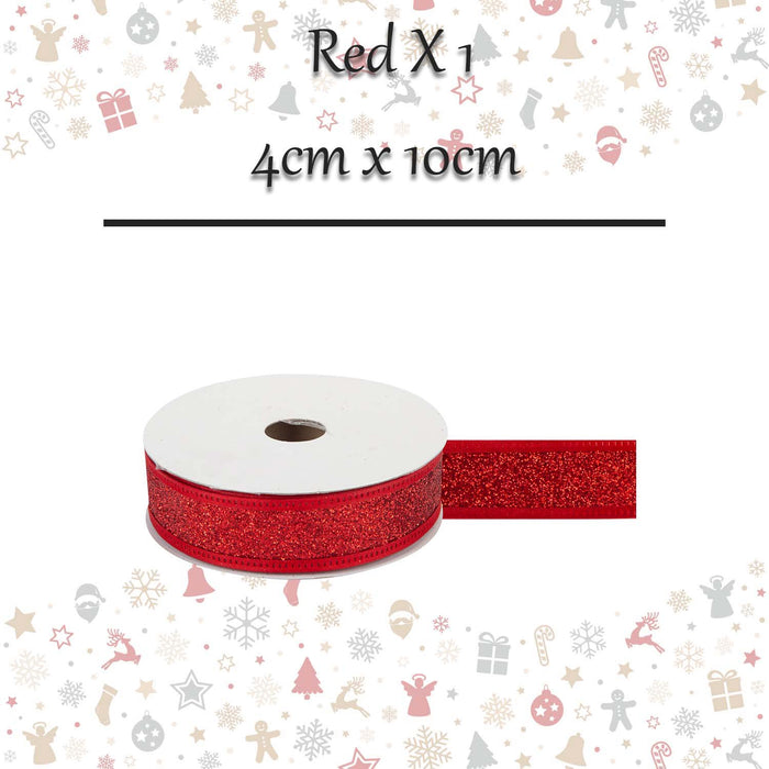 Christmas Ribbon Garland Decoration 4cm x 10cm Red X 1
