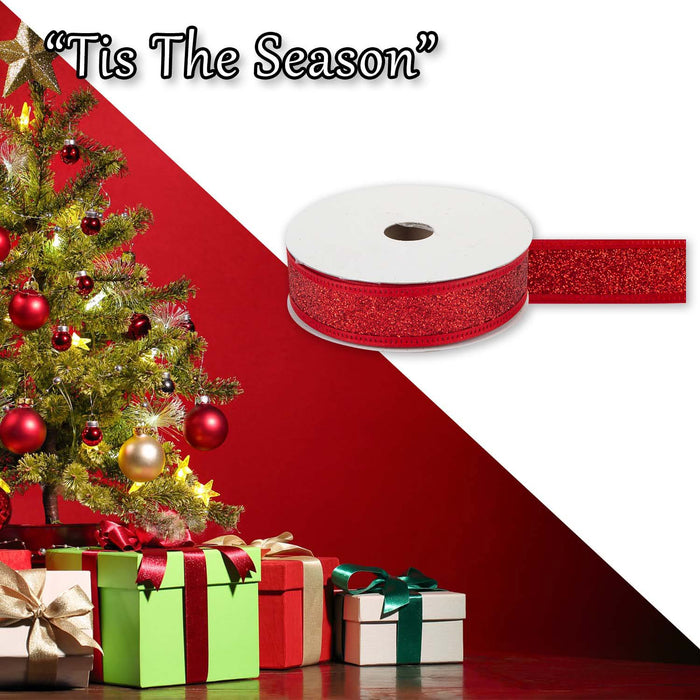 Christmas Ribbon Garland Decoration 4cm x 10cm Red X 1