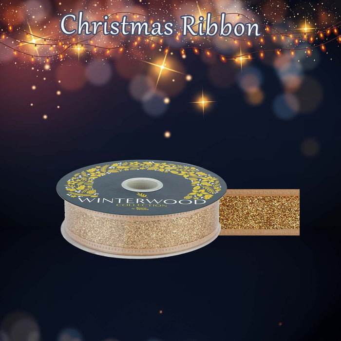 Christmas Ribbon Garland Decoration 4cm x 10cm Gold X 1
